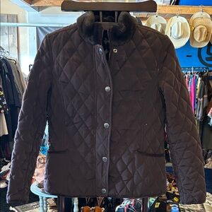 Elegant Brown Quilted Jacket with Faux Fur Collar